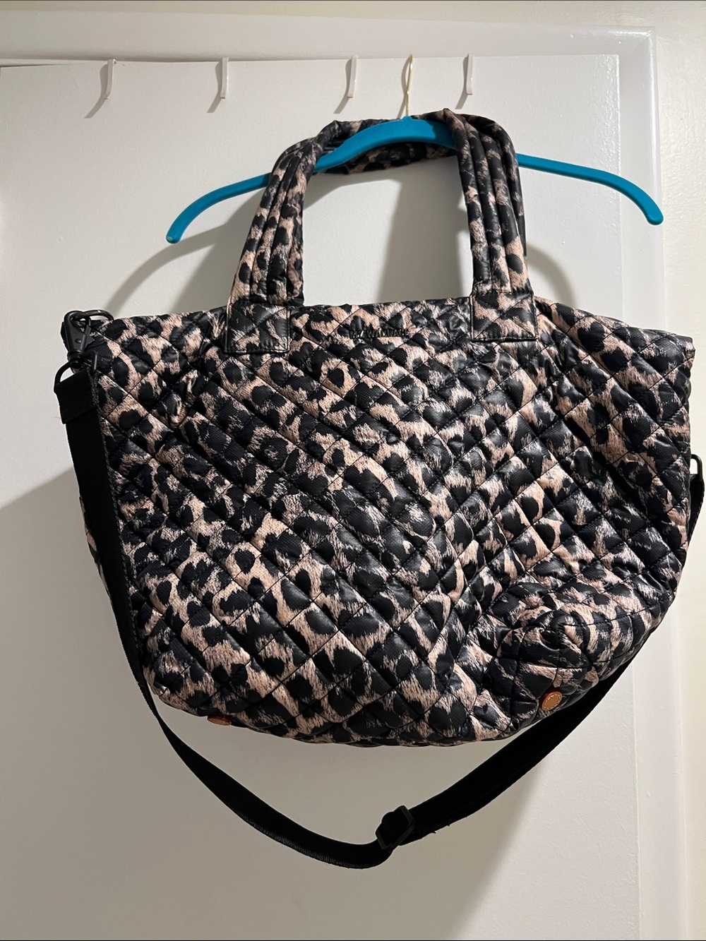 MZ Wallace Quilted Leopard-Print Tote in Black and Beige